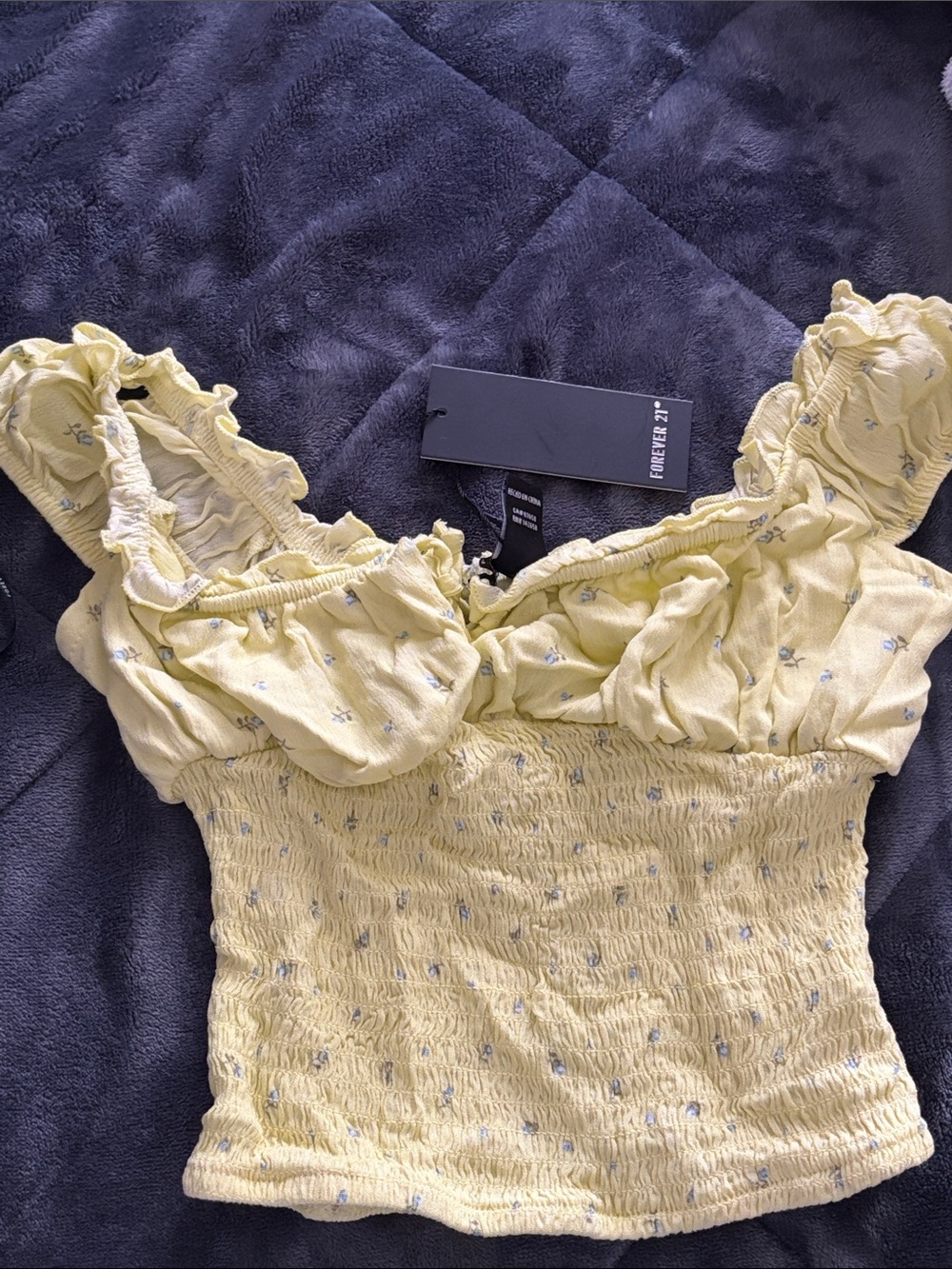 Forever 21 Pale Yellow Floral Smocked Crop Top